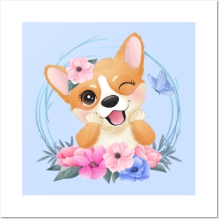 Corgi in a flower ring - Cutest Corgi Posters and Art